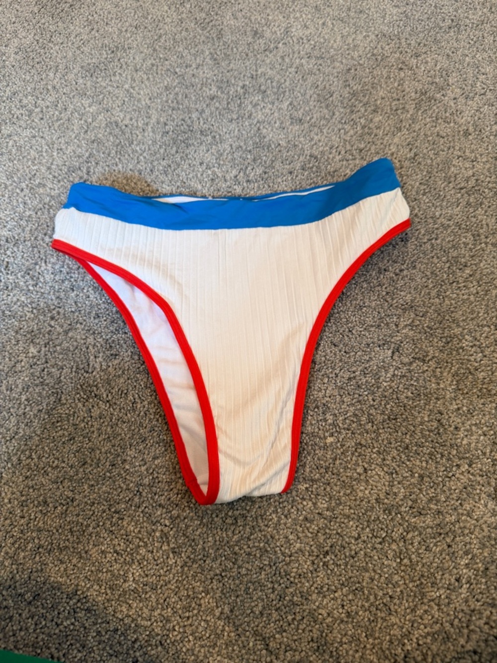 Roxy White Bikini Bottom with Blue Waistband and Red Trim